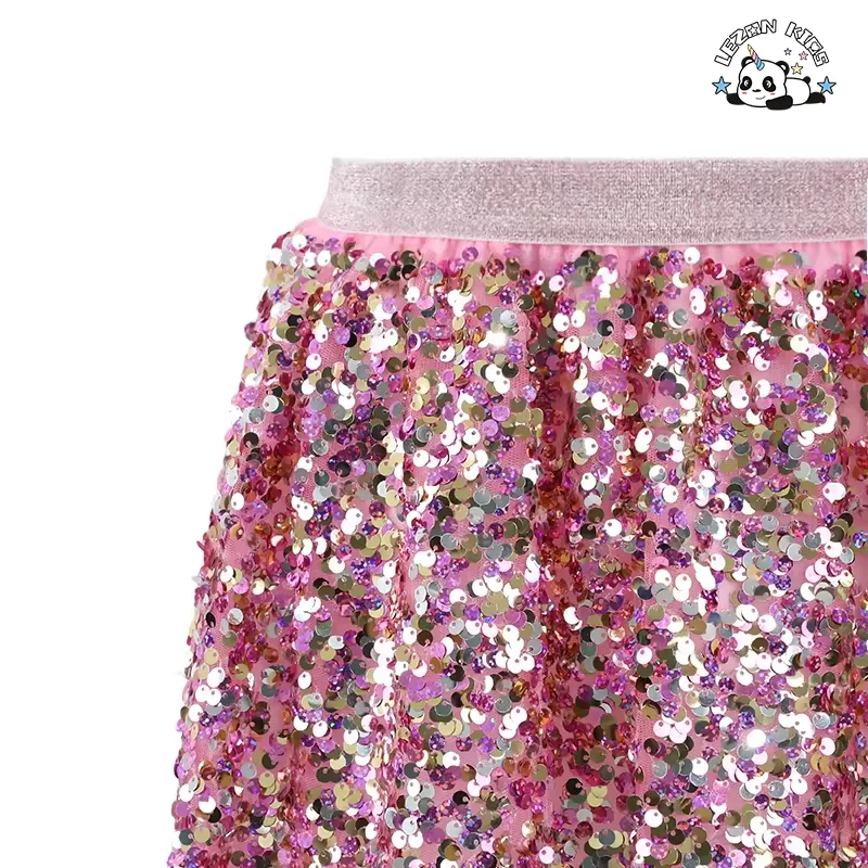 LEZONKIDS - Stylish Girls Custom 2-Piece Summer Clothing Set Sequin Skirt with Sequins Embroidered T-Shirts